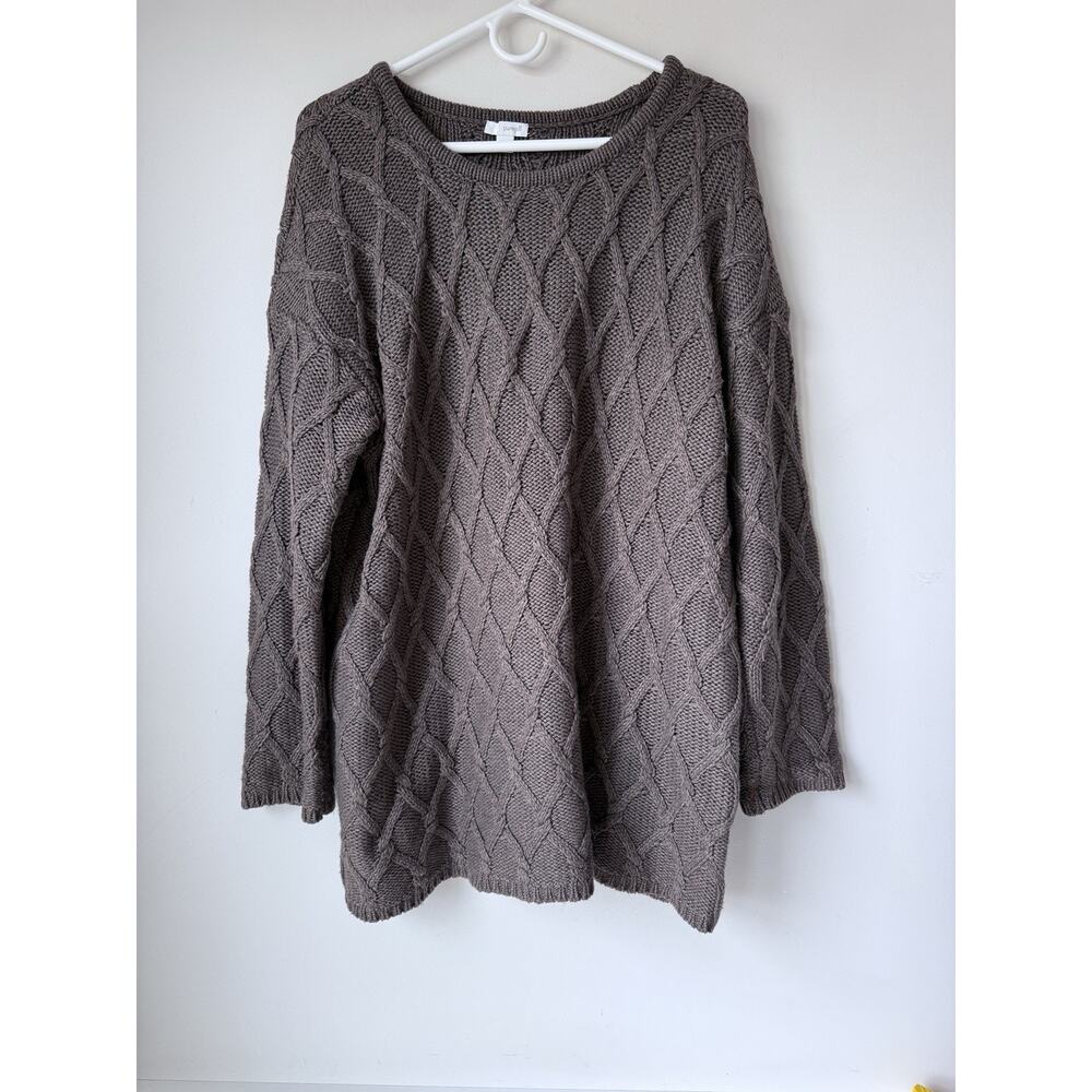 Pure Jill Cable Knit Sweater Dress Cozy Chunky Cable Knit Size L Brown